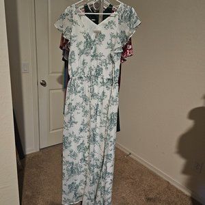 Green and white floral maxi